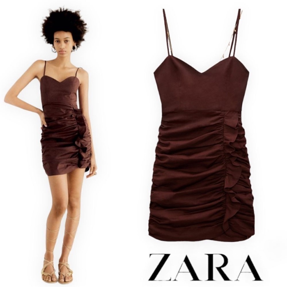 ZARA | Brown | DRAPED DRESS WITH JEWEL CHAIN AT BACK